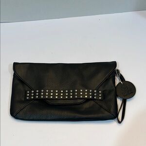 Lp Blue Black Studded Clutch wristlet Bag Goth Biker look USED